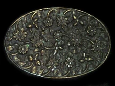 UB05124 VINTAGE 1974 **FLORAL ORNAMENTAL** ART FASHION BERGAMOT BELT BUCKLE