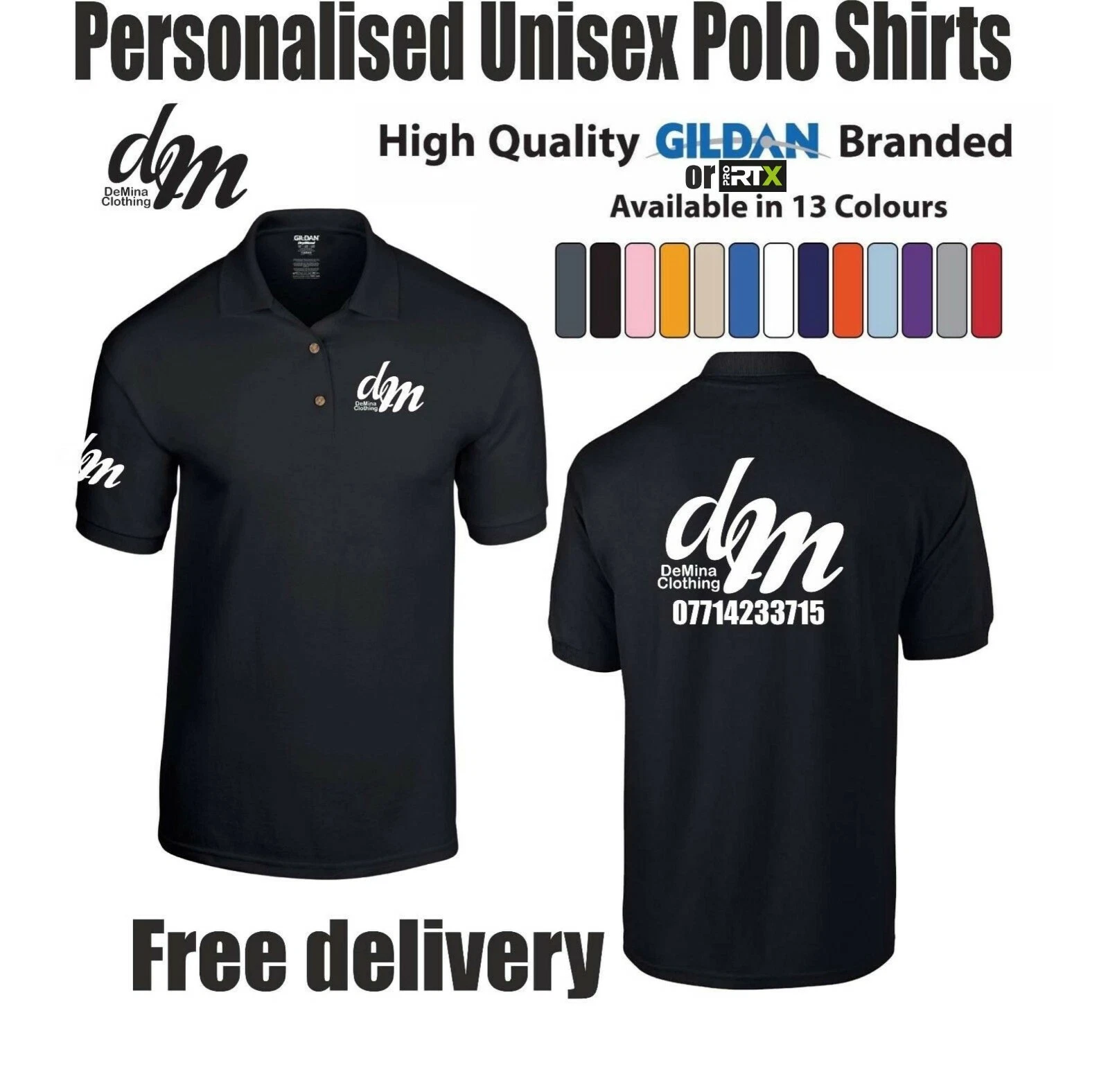 Custom Printed Polo Shirt Unisex Personalised Club Workwear Event Stag