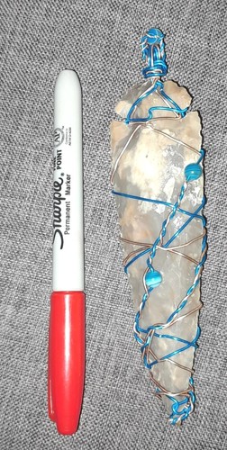 Nueva decoración 5,1" piedra punta de flecha joyería reproducción lanza azul cuentas cobre alambre moderno - Imagen 11 de 20