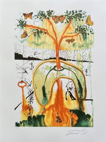 Salvador Dali Signed L/E Lithograph MAD TEA PARTY from ALICE IN WONDERLAND SUITE - Picture 4 of 7