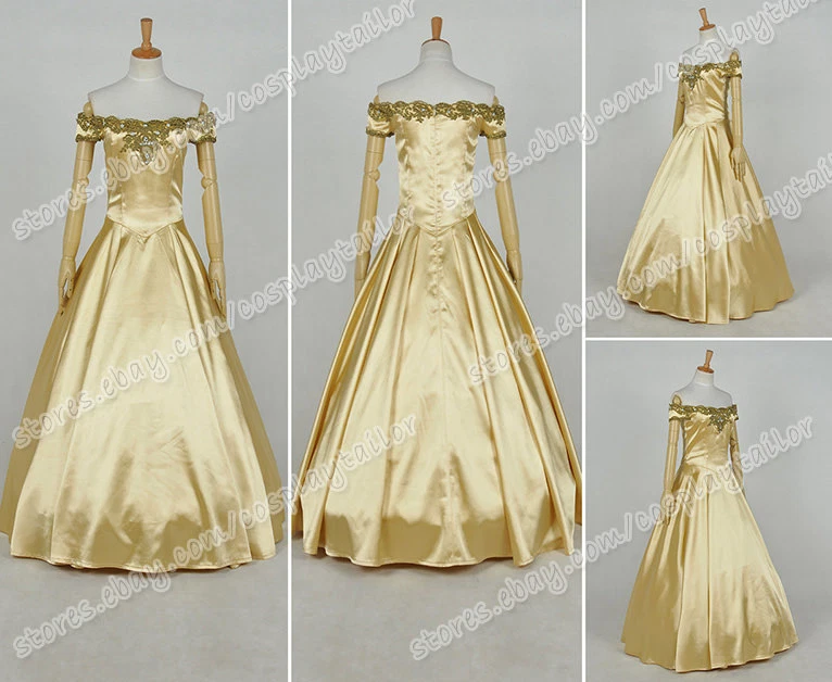 Once Upon A Time Season 3 Cosplay Belle Costume Formal Party Dress Golden  Gown | eBay