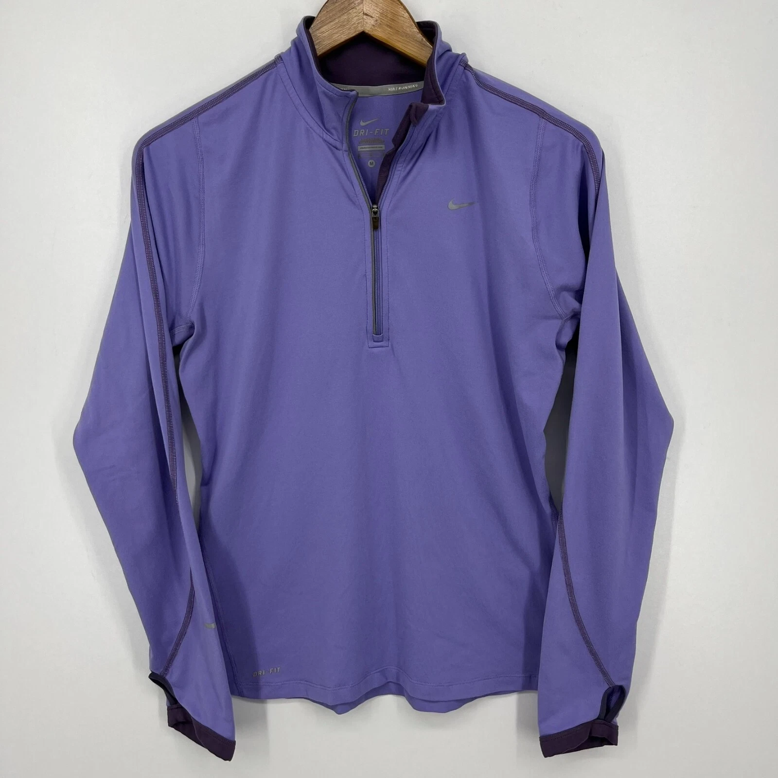 Nike Running 1/4 Zip Pullover Sweatshirt Women's M Purple Reflective Lightweight