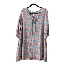 Kori V-neck Tied 3/4 Long Sleeve Multicolor Printed Mini Dress Small