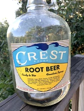 Soda Fountain Syrup Bottle Crest Root Beer Flavored VTG One Gal Jug San Diego