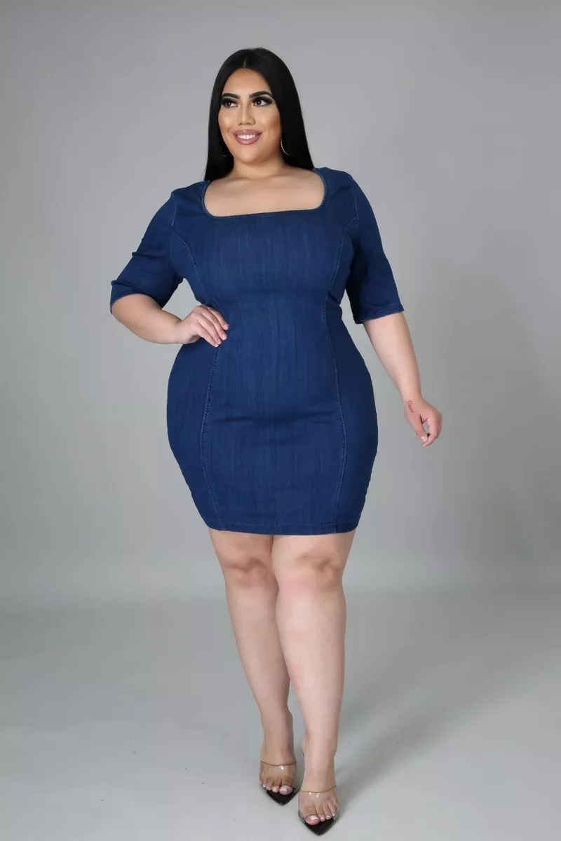 Denim bodycon sales dress plus size