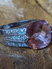 Silver 925 Pink Ring Size 8.75 Beautiful And Flashy With Large / Small Stones