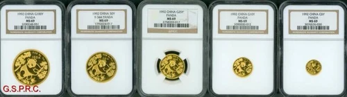 1992 GOLD CHINESE PANDA 5-COINS SET 100Y 50Y 25Y 10Y 5Y NGC MS69 MS-69 CHINA !
