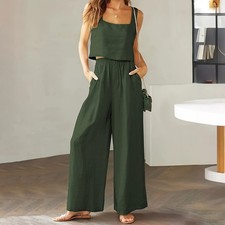 Damen Freizeitanzug Sommer Tops Weites Bein Hosen Hosenanzug Baggy Outfit