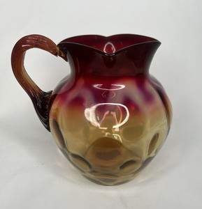 HTF! Victorian Hobbs, Brocknier & Co Glass Amberina Inverted Thumbprint Pitcher