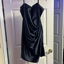 Black Satin Ruched Strappy Sleeveless Mini Women's Party Dress