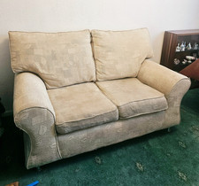Beige 2-Seater Fabric Sofa Rolled Arms Floral Pattern 175 x 90 x 95cm