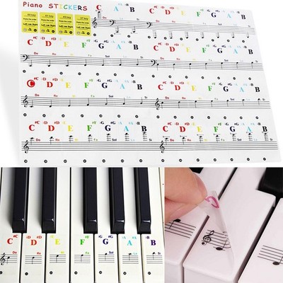 Transparent Colorful Piano Keyboard Stickers Note For 88/61/49/37 Keys Beginner