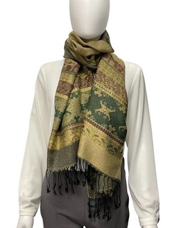 PASHMINA SCHAL 70 X 170 CM GRÜN GOLD MIT ELEFANTEN SOGNI D´ORO SCHMUCKJAGD