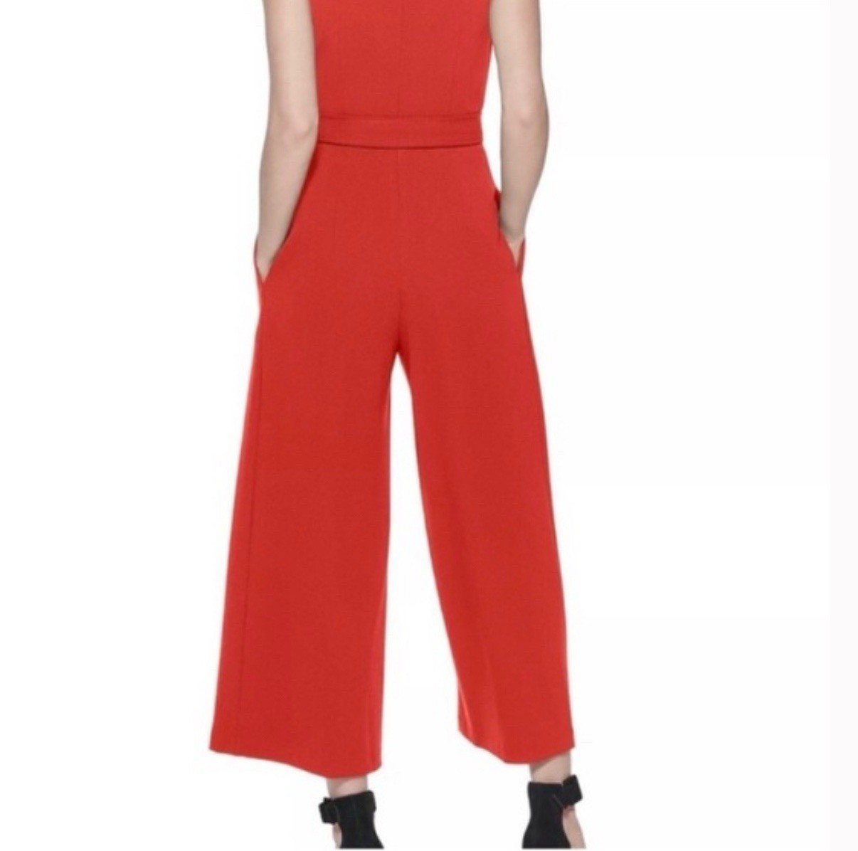 NEW! Calvin Klein Women's 8 Sleeveless Belted Commuter Jumpsuit Orange MSRP $139 thumbnail 2