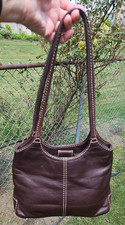Vintage Fossil 75082 Brown Leather Hobo Shoulder Bag Cream Stitching 9.5"