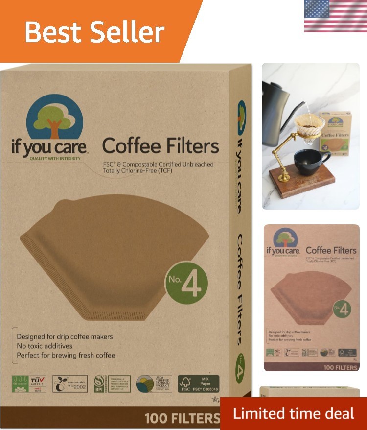 Unbleached #4 Compostable Coffee Filters - 100 Count Pack, F