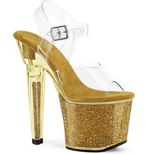 Pleaser 7" Heel 3.25" Platform Ankle Strap Sandal Iridescent Glitter Lovesick