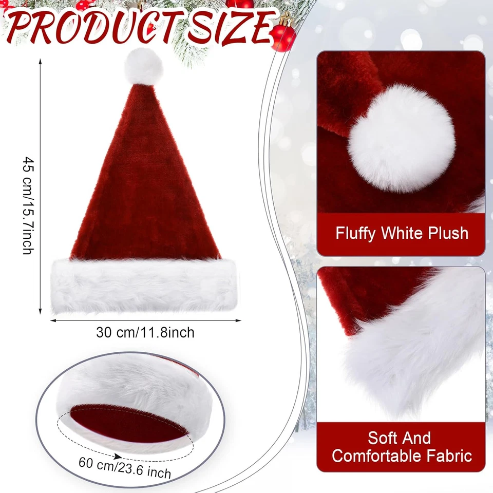 50 Piezas Sombrero de Papá Noel A Granel Peluche Terciopelo Navidad Sombrero para Hombres Mujeres Fiesta de Navidad  Foto 2 de 4