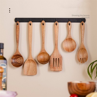 Küchenhelfer Set Holzlöffel Set zum Kochen von massiven und geschlitzten Löffeln
