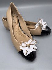 Anne Klein Women's Luci Cap Toe Ballet Flats Nude/Black Sz 9-New