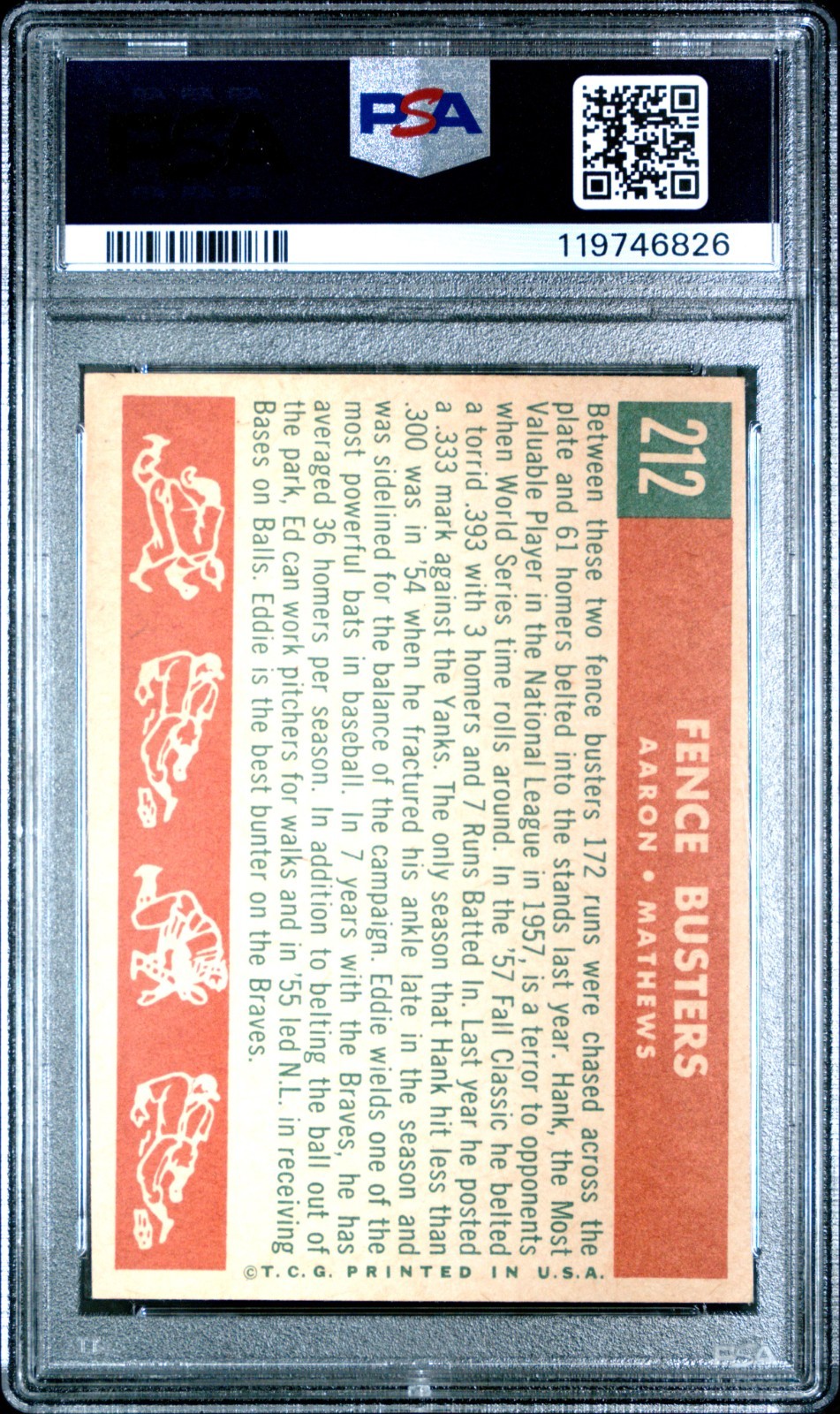 1959 TOPPS #212 HANK AARON/ED MATHEWS "FENCE BUSTERS" WHITE BACK 🔥PSA 4🔥 2 HOF view 2