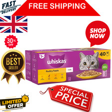 40 x 85g Whiskas 1+ Poultry Feasts Mixed Adult Wet Cat Food Pouches in Jelly 4.09 per kilo
