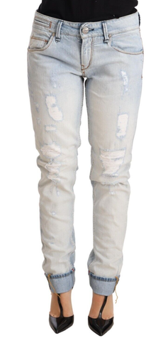 Acht Blue Washed Mid Waist Folded Hem Skinny Jeans