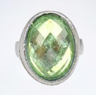 Vintage Silver Tone Bezel Set Foil Backed Oval Facet Green Paste Ring Size 7 — photo 1