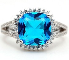 5CT Blue Topaz White Topaz 925 Solid Sterling Silver Ring Jewelry Sz 6 NB1-9