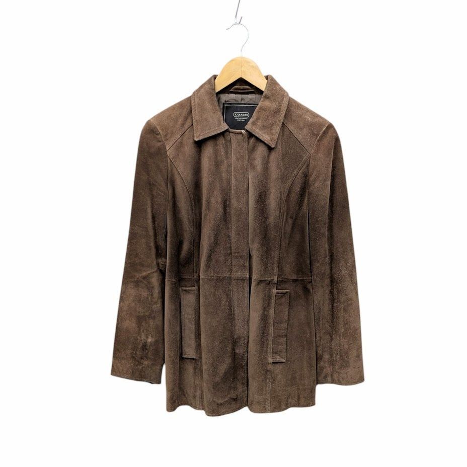COACH Suede Leather Jacket Bomber Coat Outerwear Brown XS Slim Fit Vintage