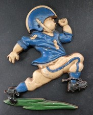 Vintage 1976 Homco Cast Iron Two Football Players Decor Wall Hanger Made In USA