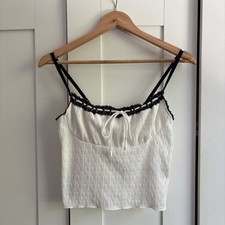Cotton On White And Black Lace Trim Vest Top Size M
