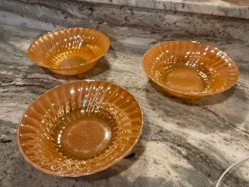 Anchor Hocking Glass Co. "Fire King" Peach Luster Round Bowl Vintage