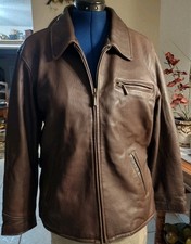 Vtg Jacqueline Ferrar Brown Leather Jacket Women's L Full Zip Adjustable Buckle