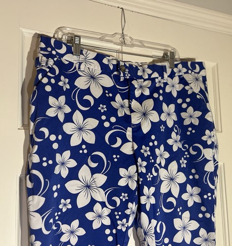 Royal & Awesome Women’s Golf Pants Hawaii Five-O Blue White Floral Hibiscus 18 - Picture 20 of 22