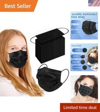 100 PCS Disposable Face Mask Non Medical Surgical 3 Ply Ear loop Black Masks ...