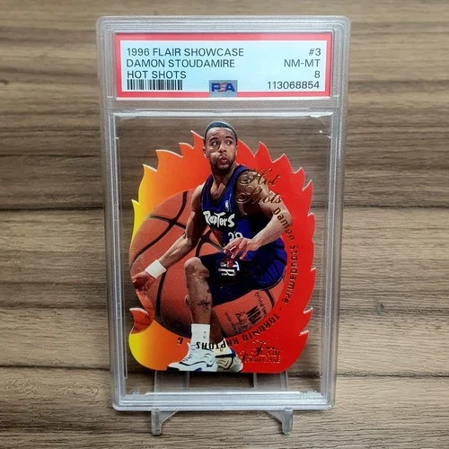 1996 FLAIR SHOWCASE DAMON STOUDAMIRE HOT SHOTS DIE CUT PSA 8