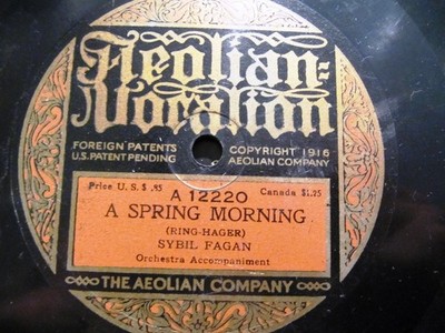 1918 VERTICAL AEOLIAN VOCALION Whistling Sybil Fagan BIRD IMITATOR Mocking 12220