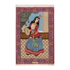 Pictorial Tapestry Isfahaan 300 KPSI 2'5"x3'10" Hand Knotted Wool Area Rug Beige