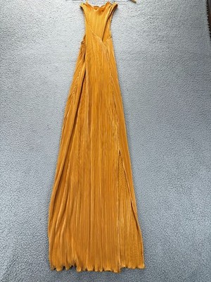Fore Yellow Sz S Pleated Side Slit Formal Boho Plisse Old Money Glam Maxi  Dress | eBay