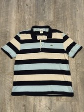 Vintage Lacoste Polo Shirt Mens Blue Cream Stripes Devanlay 6 Cotton