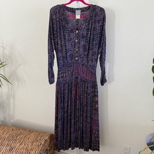 Vintage Rabbit Rabbit Designs Dress Maxi Purple Abstract Print Sz 10 80s Peasant