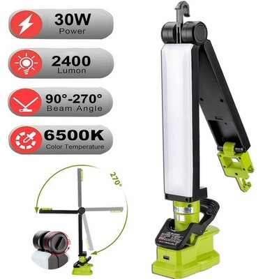 Superhelle 30-W-LED-Arbeitsleuchte mit 2400 Lumen und Clip für Ryobi 18-V-Akku