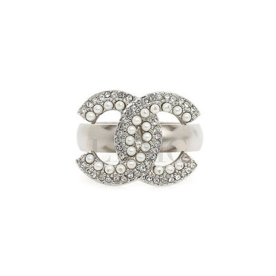 CHANEL   RINページ CHANEL Coco Mark CC Logo Ring with Cubic and Pearl Silver