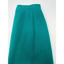 VTG 60s 70s Teal Ribbed Knit Midi Skirt | ILGWU Union Made USA | Mod Pencil 12