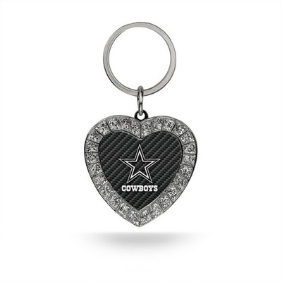 Dallas Cowboys Carbon Fiber Design Rhinestone Heart Key Chain