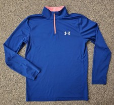 Under Armour Youth Large Loose Fit Shirt 1/4 Zip Heat Gear Blue MW 100 Polyester