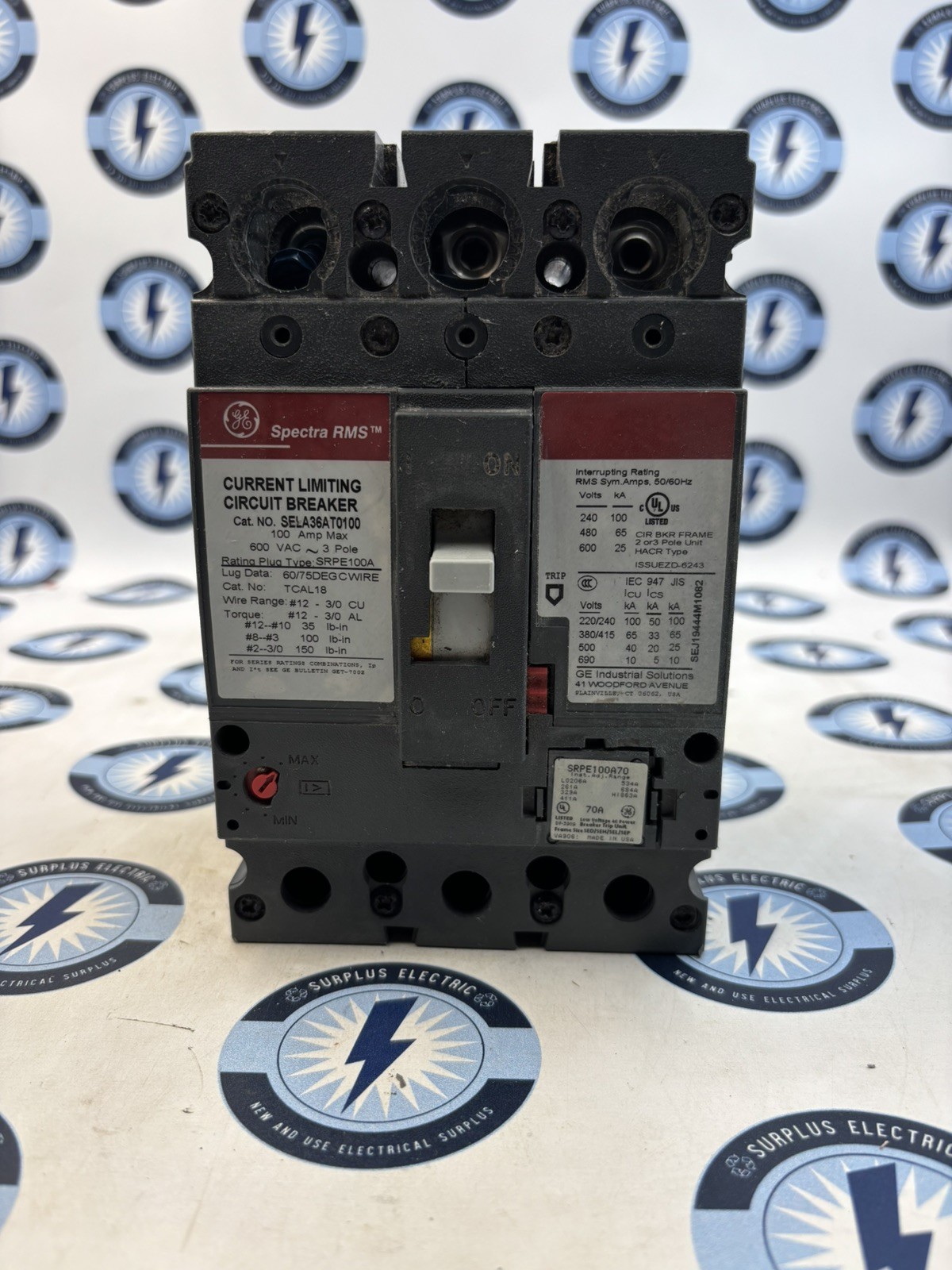 GE SELA36AT0100 100A 3-Pole Current Limiting Circuit Breaker 600VAC SRPE100A