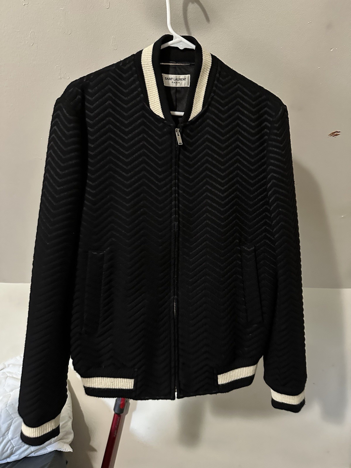 Saint Laurent Teddy Bomber Giacca Zig Zig Lana