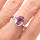 925 Sterling Silver Vintage Real Oval-Cut Amethyst Oxidized Ring Size 8.5
